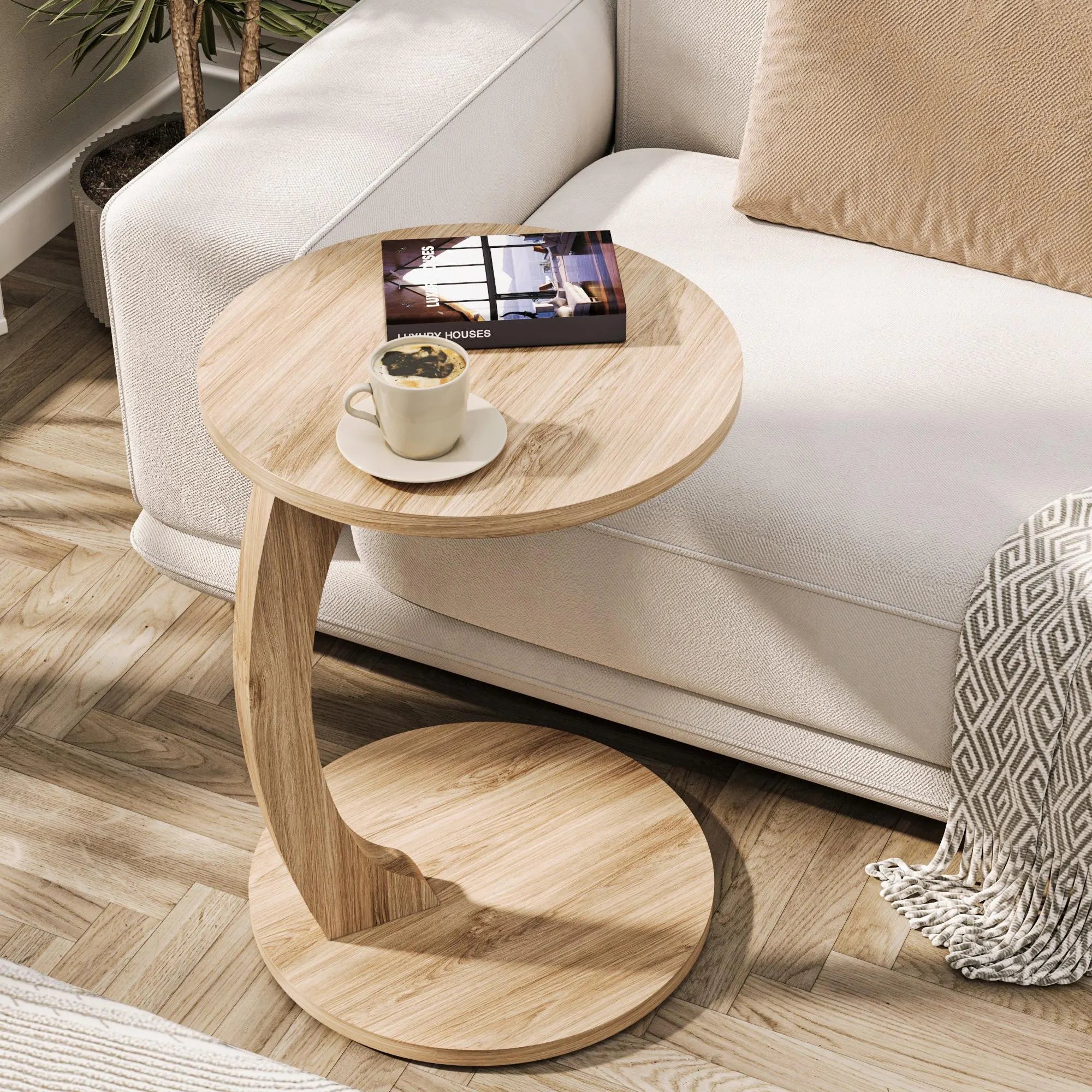 C-Shaped Wheeled Side Table: Living Room Couch Table, Laptop Stand