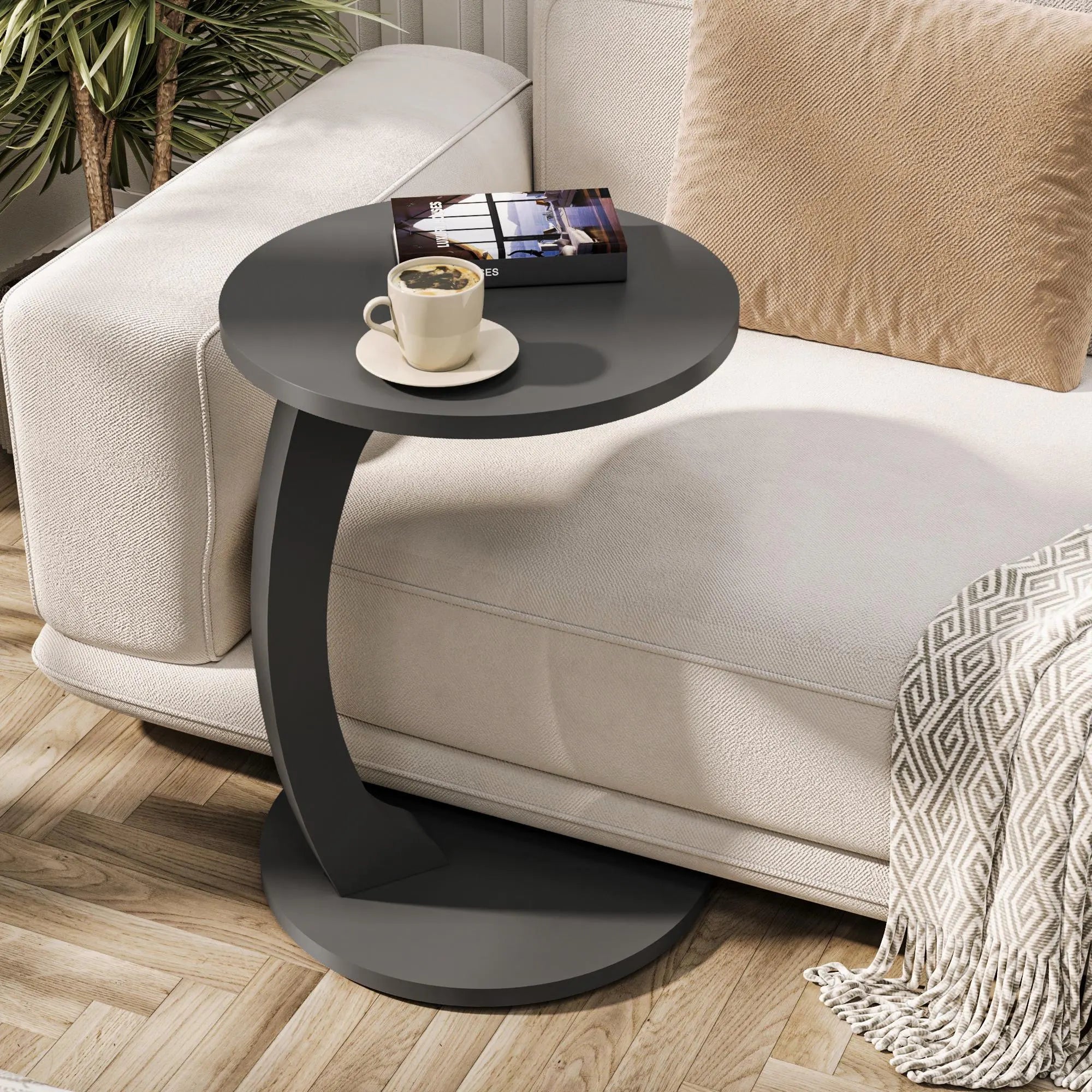 C-Shaped Wheeled Side Table: Living Room Couch Table, Laptop Stand