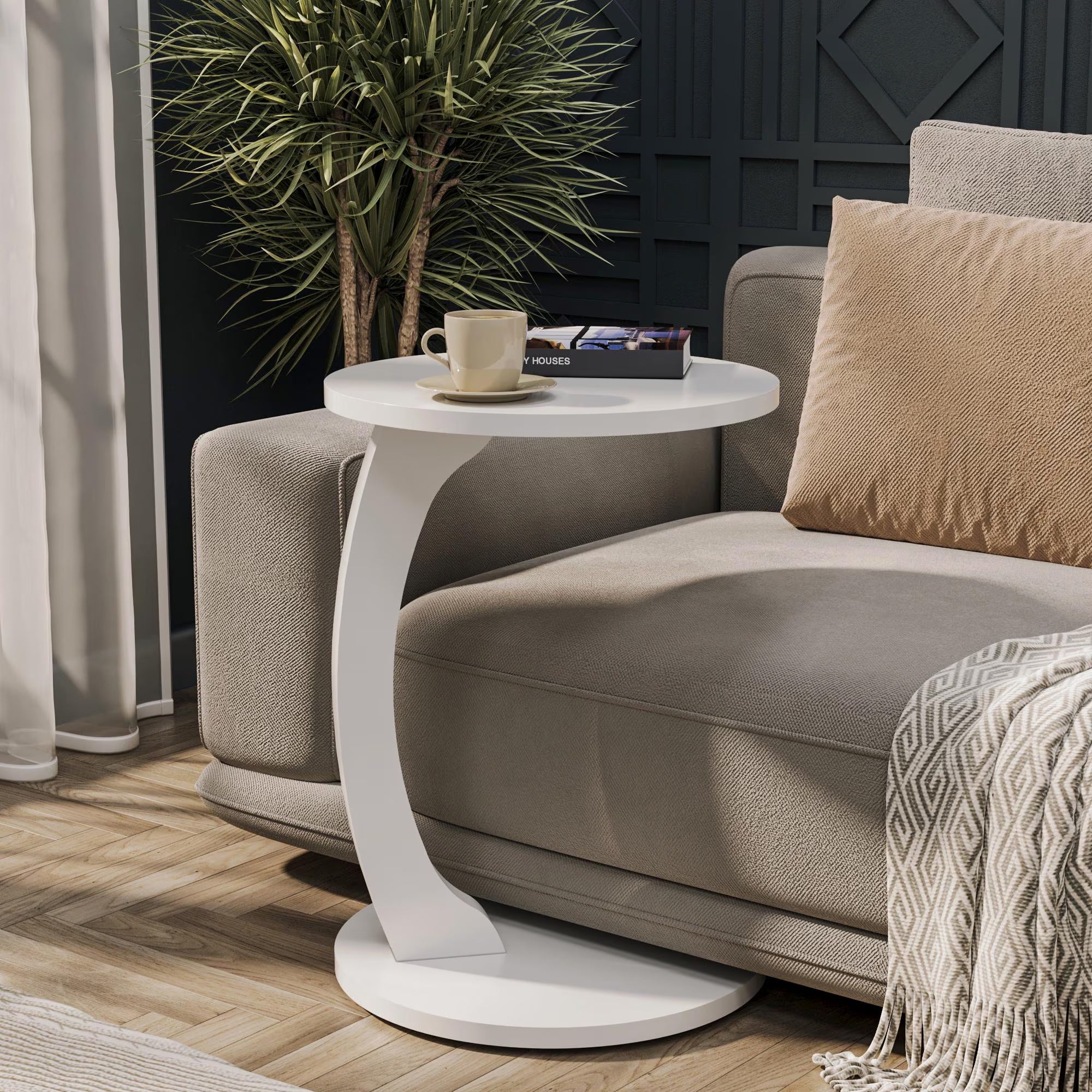 C-Shaped Wheeled Side Table: Living Room Couch Table, Laptop Stand